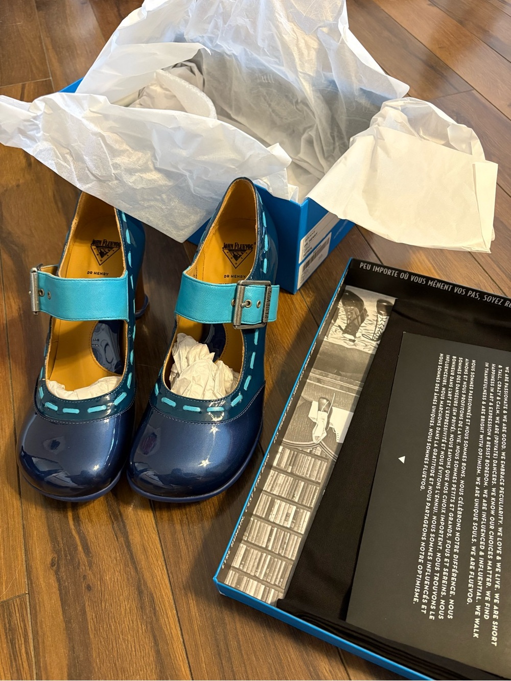 Fluevog Dr. Henry Patent Mary Jane Heels with Turquoise Strap - Women's Shoes